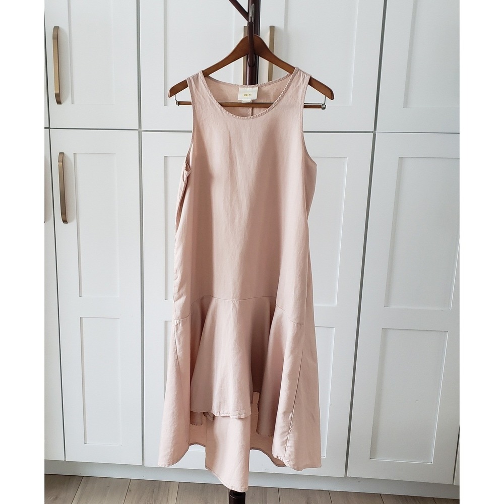 Anthropologie Maeve Dress Womens Medium Pink Linen Blend Sleeveless High Low Hem